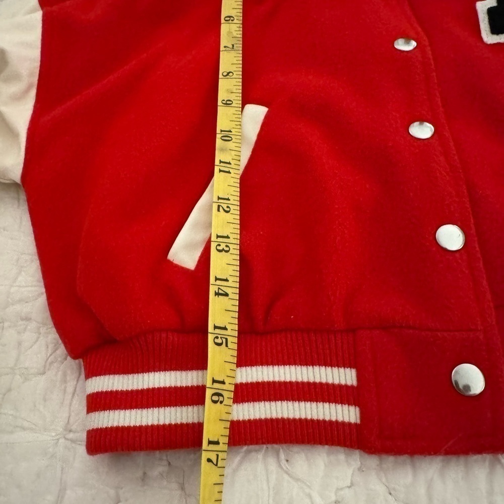 Retro style Cropped Bomber Jacket- size M Red w/off whites sleeves.Snap closure - Picture 10 of 10